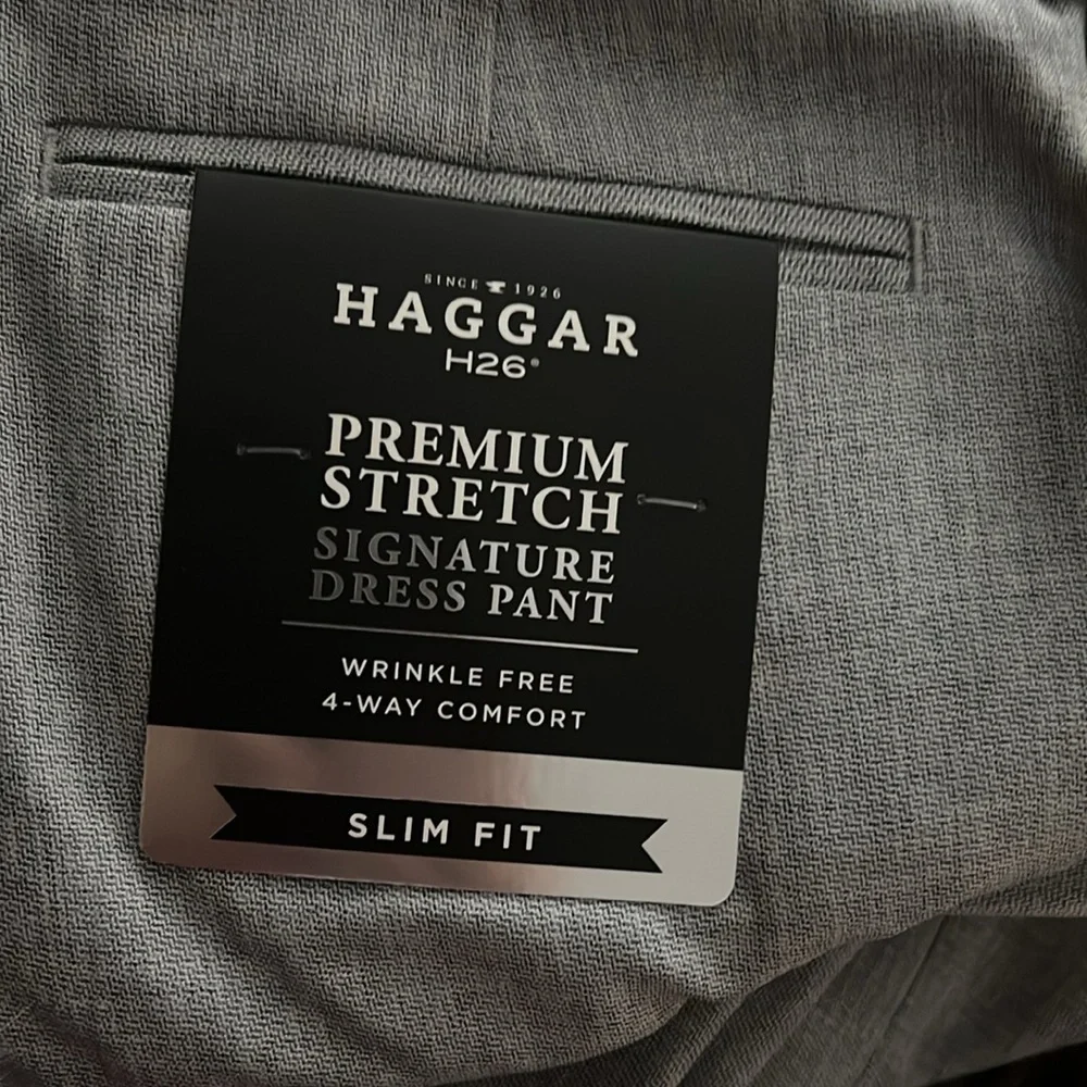 33.Haggar H26 Men's Premium Stretch Signature Slim Dress Pants - Light Gray